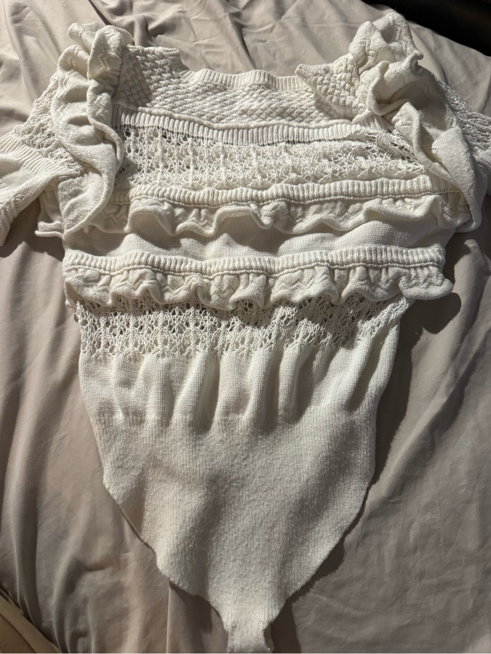 Free People White Ruffle Knit Bodysuit